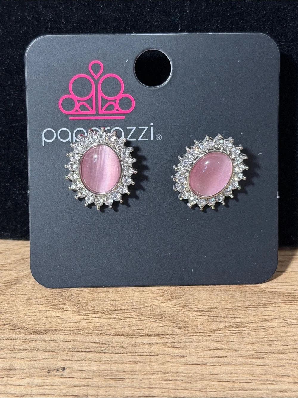 Paparazzi Silver Pink Cat's Eye Halo Earrings
